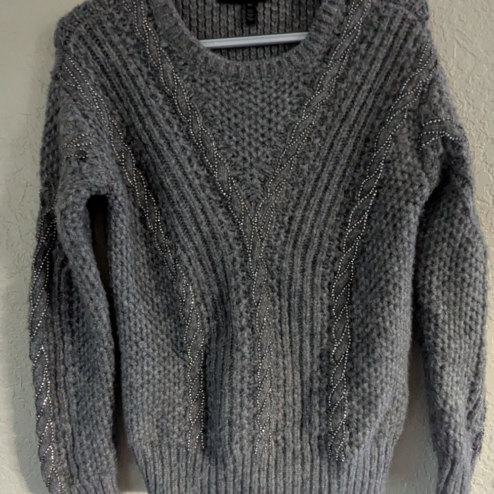 White House Black Market Gray Textured Sweater